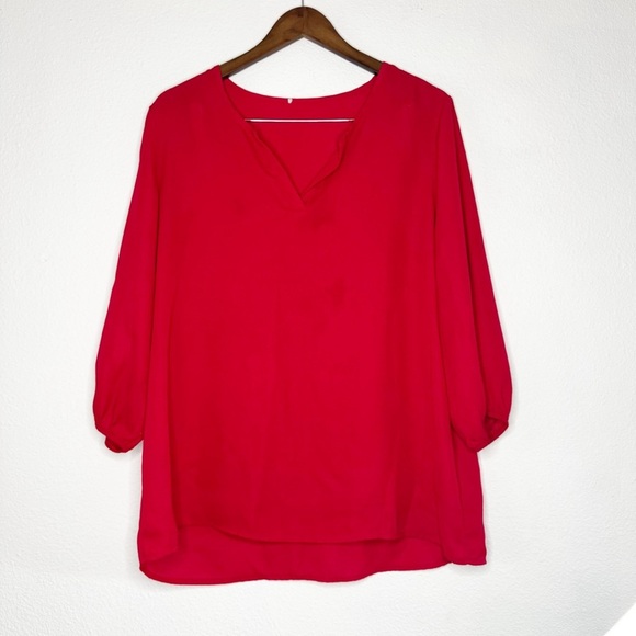 Talbots Red Latern Bubble Sleeve Neck Blouse Size XL Curved Hem - Picture 2 of 11